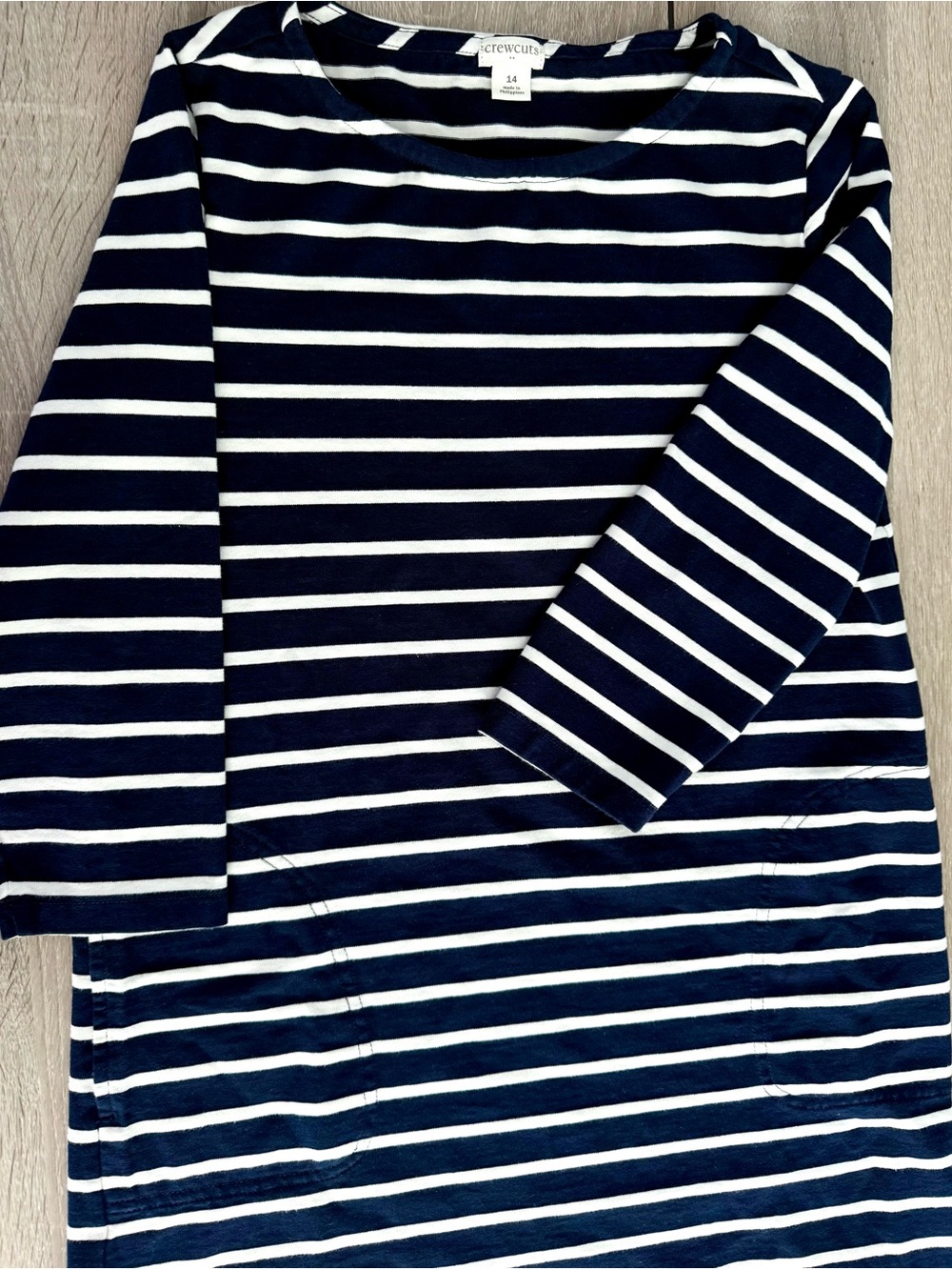 Crewcuts Navy and White Striped Kids Dress with pockets by J.Crew